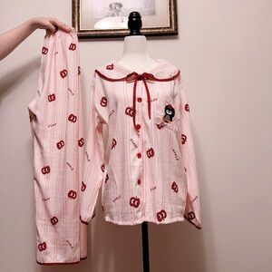 Ultra-Soft Cotton Apple Print Pajama Set | Sailor Top & Elastic Waist Pants